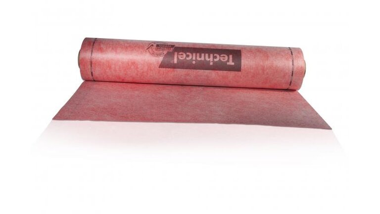 Rote Trittschalldämmung-Rolle, teilweise abgerollt